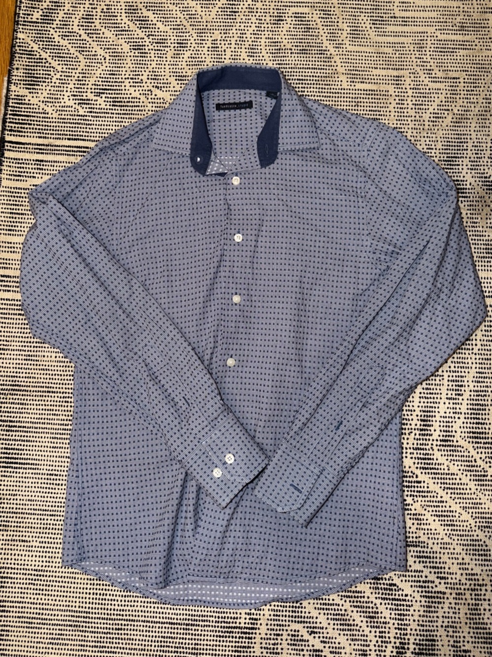 Classic Blue Patterned Men's Dress Shirt - Long Sleeve